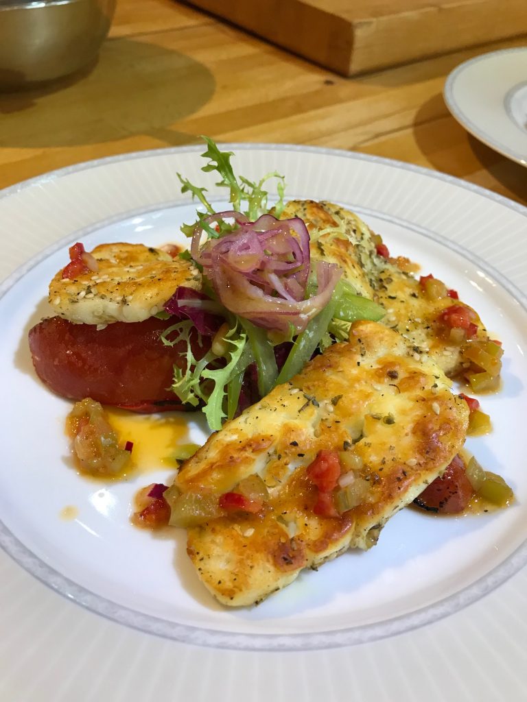 Grilled Halloumi with Tomatoes, Sweet Peppers and Shallots 20180806