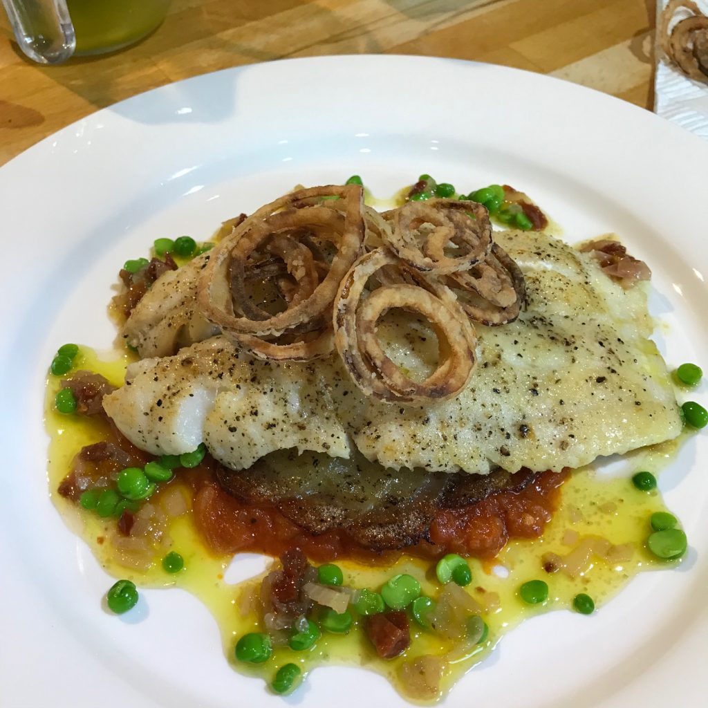 20190620 - Haddock with Stewed Tomatoes, Pesto & Crispy Onions