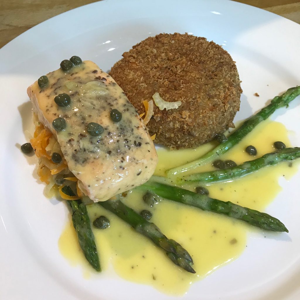 20190625 - Salmon with Salmon Fishcake and a Lemon & Caper Butter Sauce