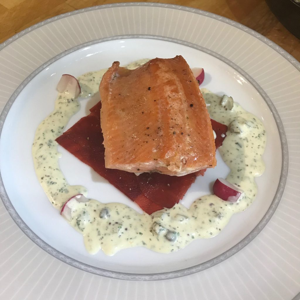 20190712 - Fillet of Smoked Scottish Trout with Beetroot & Mustard and Caper Sauce