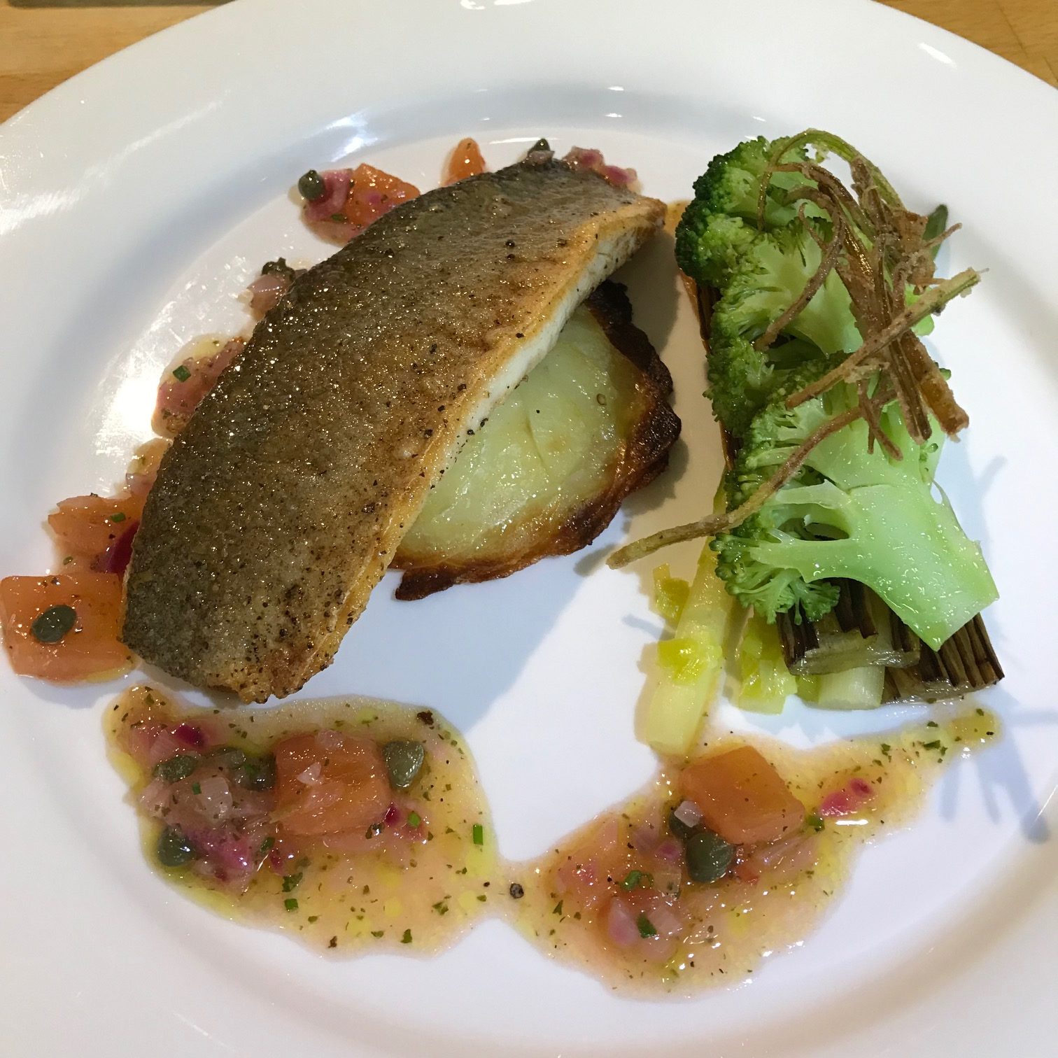 20190813 - Sea Bass with Sauce Vierge and Charred Leeks