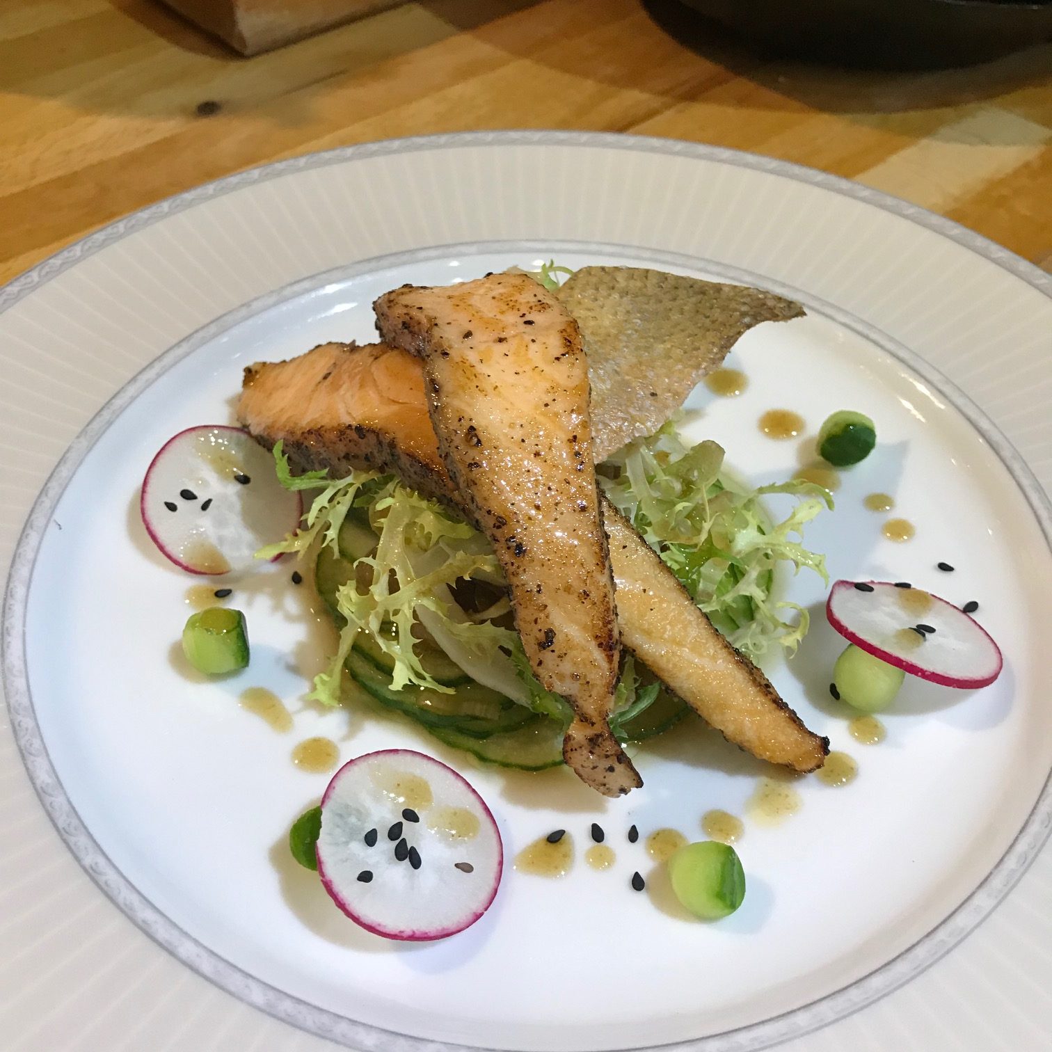 20190822 - Seared Black Peppered Salmon with Cucumber Pickle
