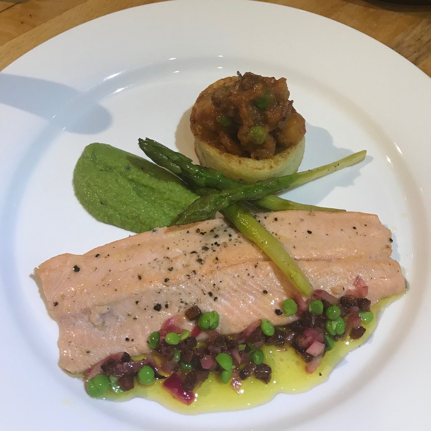 20190829 - Trout with Chorizo Fricassee & Peas